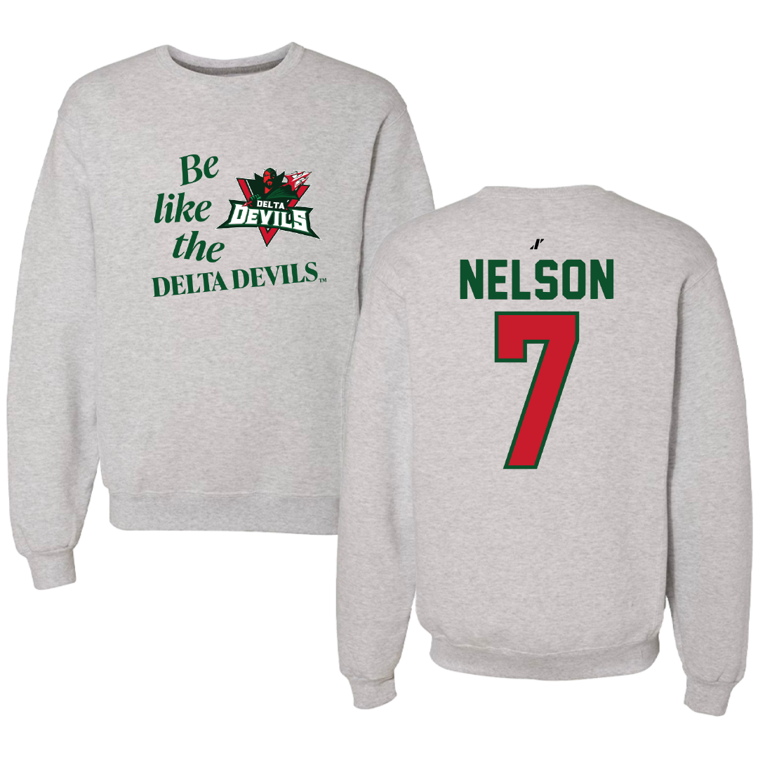 Mississippi Valley State University Football Light Gray Be Like Us Crewneck - #7 Camo Nelson