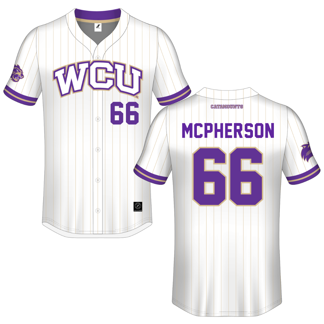 Western Carolina University White Pinstripe Button-Down Jersey - #66 Maya McPherson