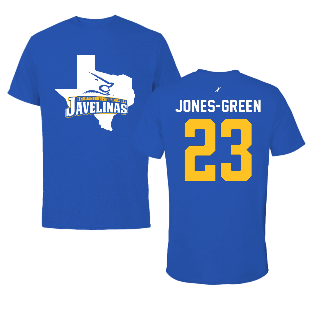 Texas A&M University-Kingsville Basketball Blue State Tee - #23 Marcus Jones-Green