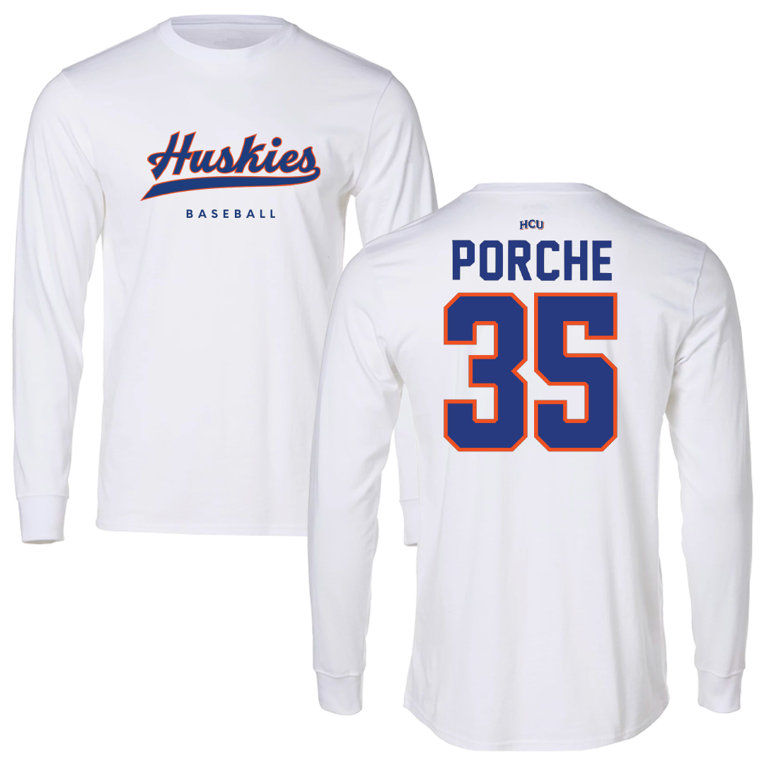 Houston Christian University Baseball White Long Sleeve - #35 Ryan Porche