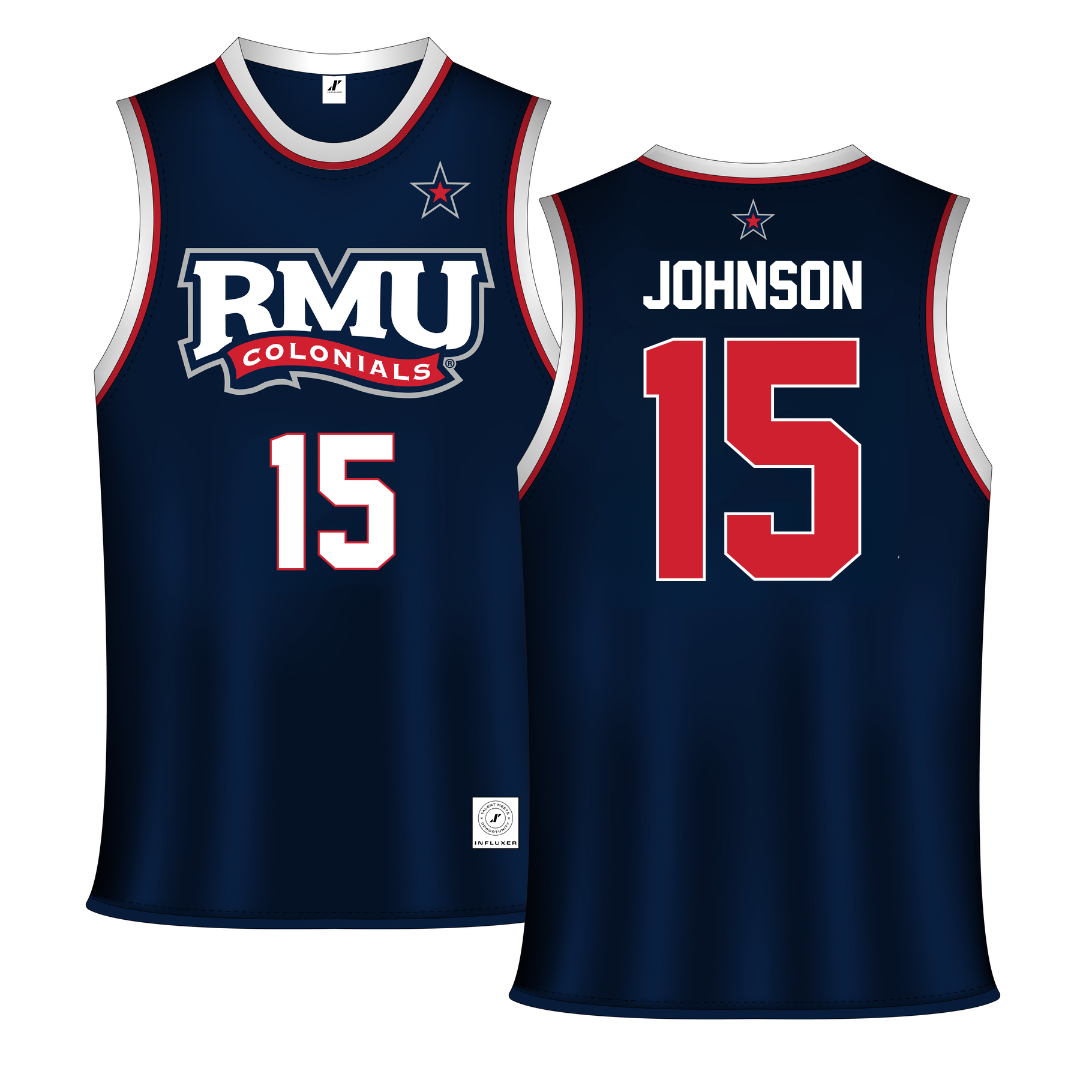 Robert Morris University Navy Basketball Jersey - #15 Natalie Johnson