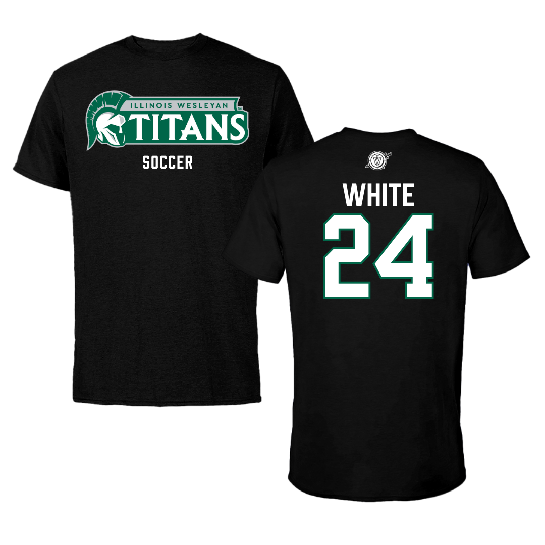 Illinois Wesleyan University Soccer Black Tee - #24 Sawyer White