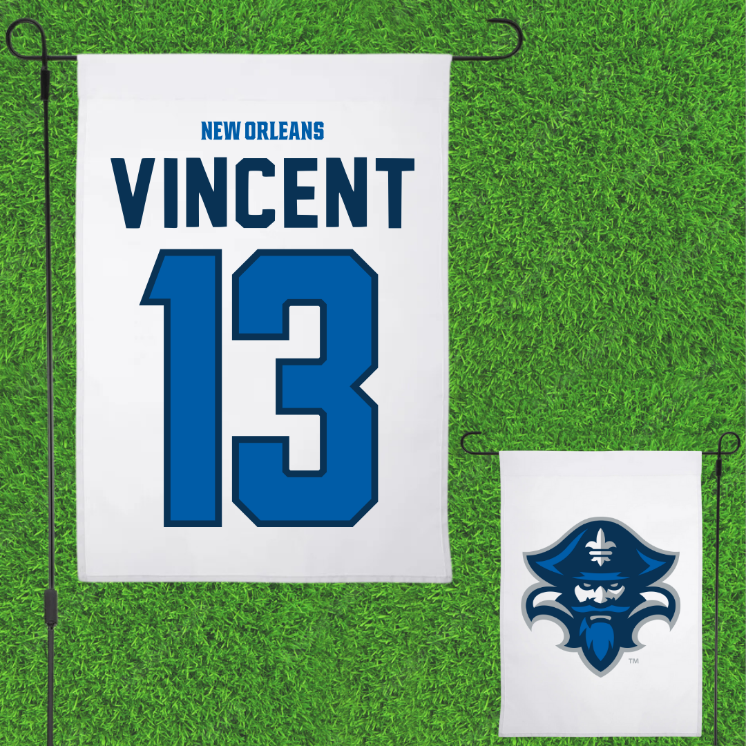 University of New Orleans Basketball White Garden Flag - #13 Jamond Vincent