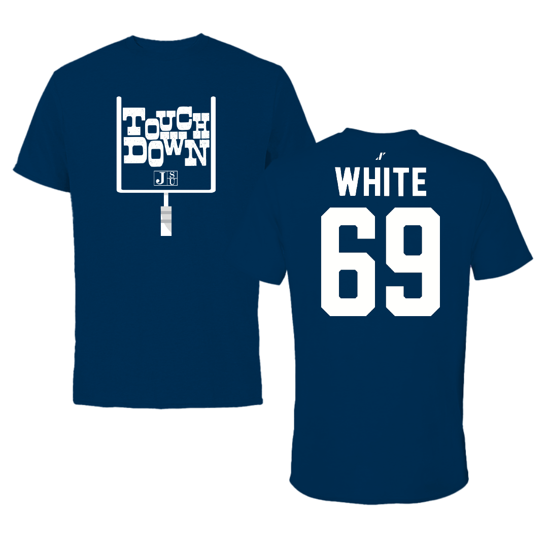 Jackson State University Football Navy Touchdown Tee - #69 Dequarious White