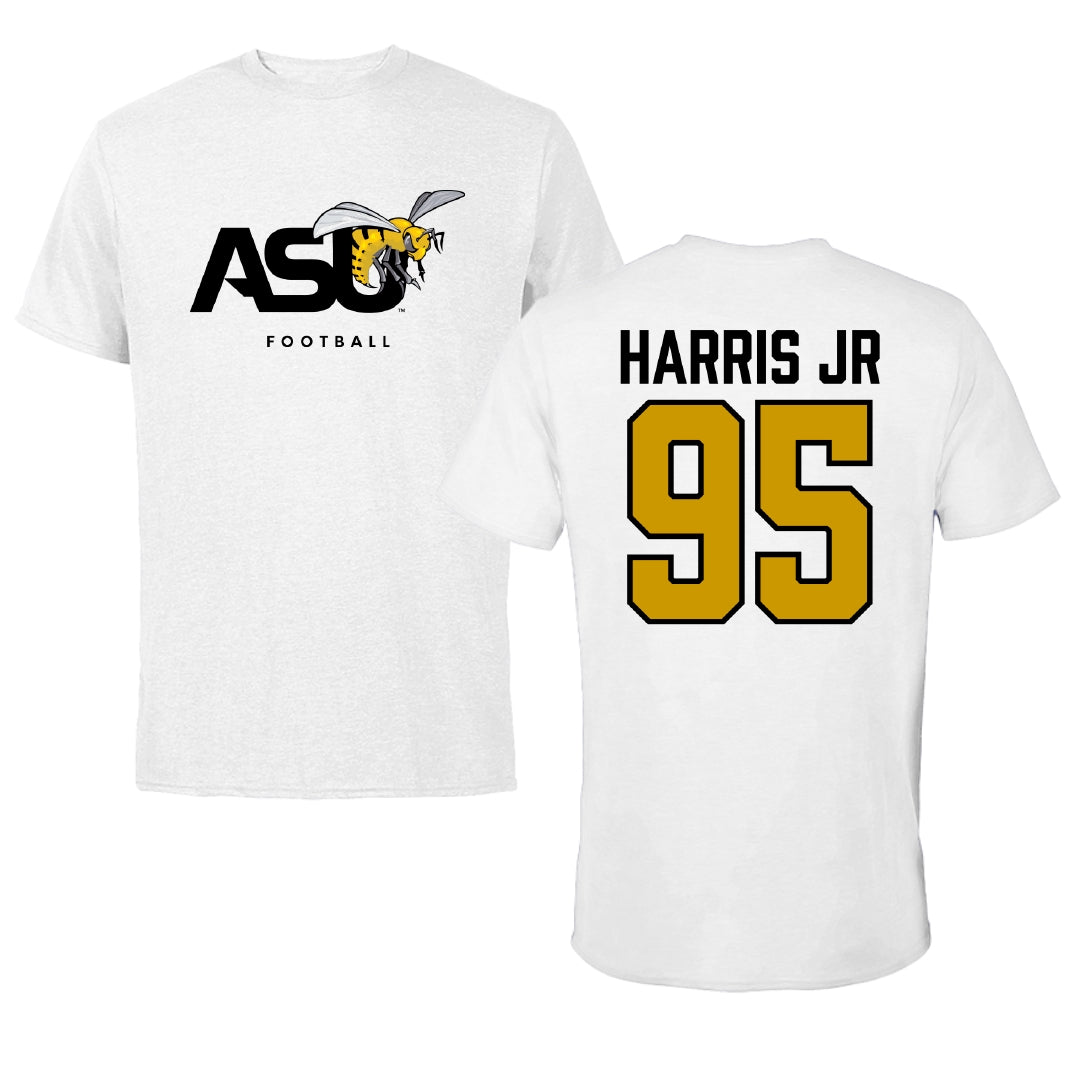 Alabama State University Football White ASU Tee - #95 Cornell Harris Jr