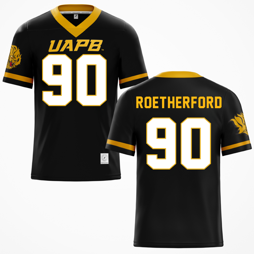 University of Arkansas-Pine Bluff Black Football Jersey - #90 Cameron Roetherford