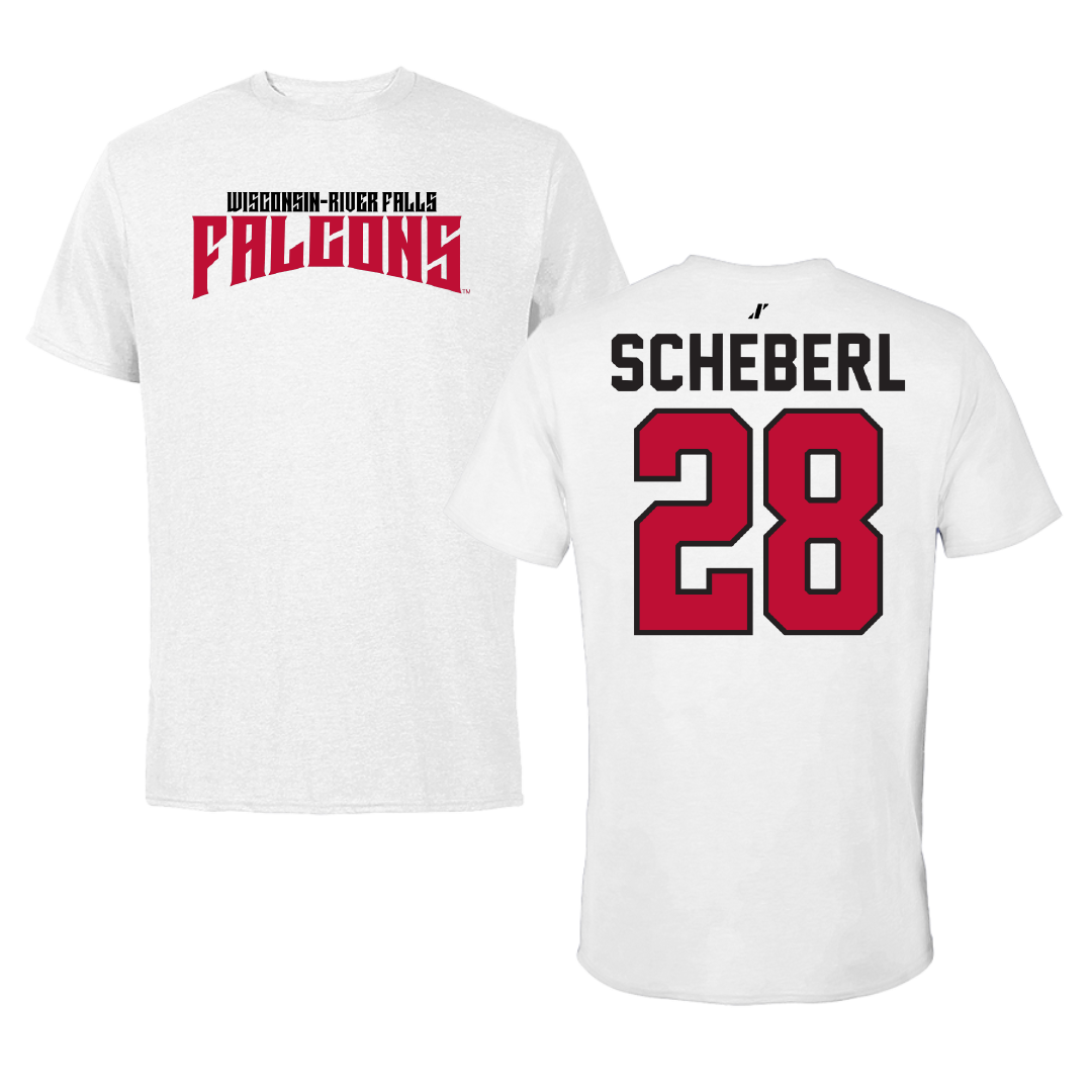 University of Wisconsin-River Falls Football White Classic Performance Tee - #28 Justin Scheberl