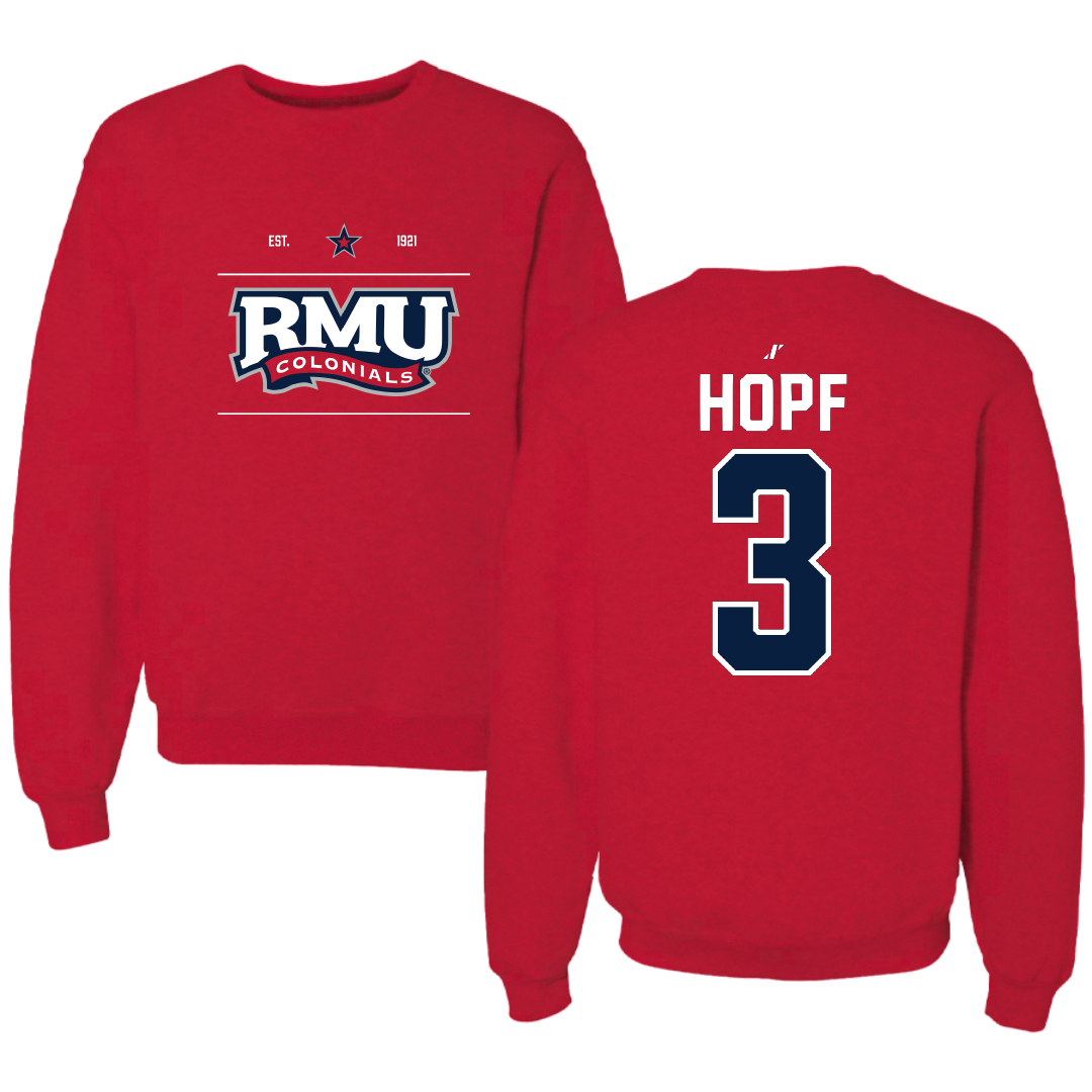 Robert Morris University Softball Red General Crewneck - #3 Kaylyn Hopf