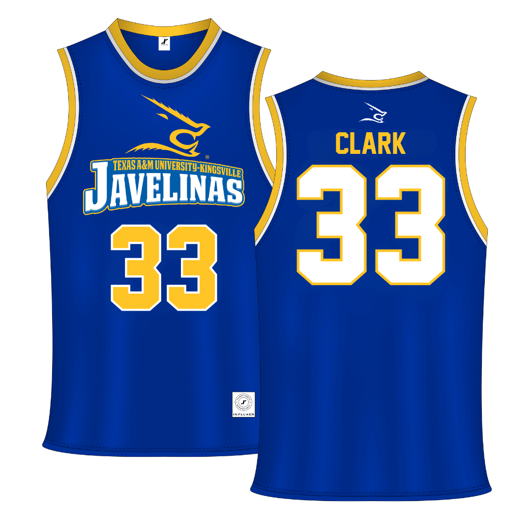 Texas A&M University-Kingsville Blue Basketball Jersey - #33 Jason Clark