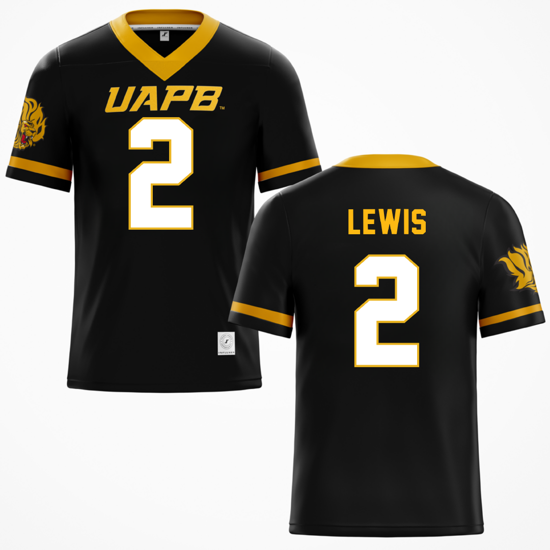 University of Arkansas-Pine Bluff Black Football Jersey - #2 Kenji Lewis