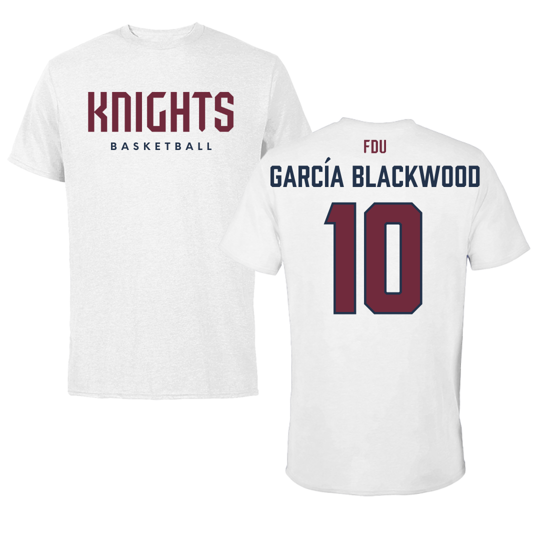 Fairleigh Dickinson University-Metropolitan Campus Basketball White Tee - #10 Dominique García Blackwood