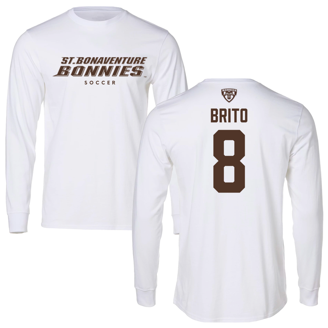 St. Bonaventure University Soccer White Long Sleeve - #8 Kenzo Brito