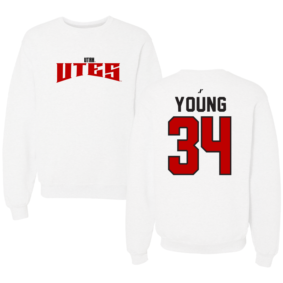 University of Utah Basketball White Classic Crewneck - #34 Dasia Young