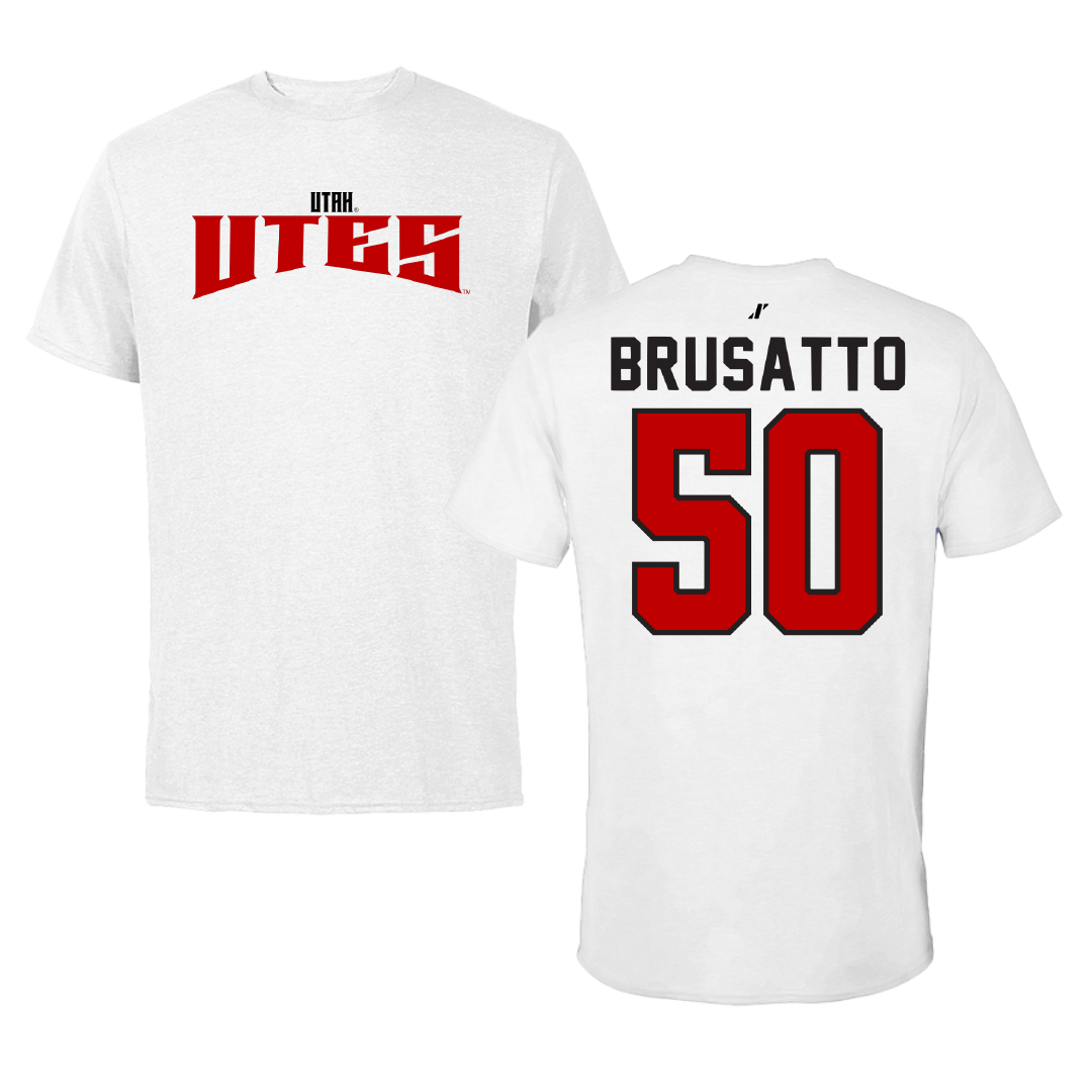 University of Utah Football White Classic Performance Tee - #50 Justice Brusatto