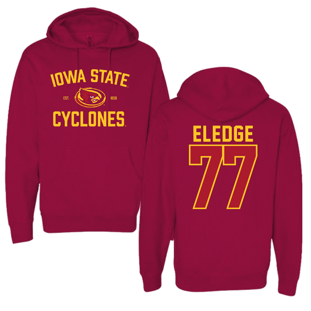 Iowa State University Football Cardinal General Hoodie - #77 Easton Eledge