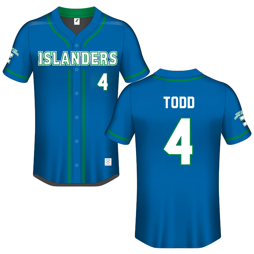Texas A&M University-Corpus Christi Blue Button-Down Jersey - #4 Riley Todd