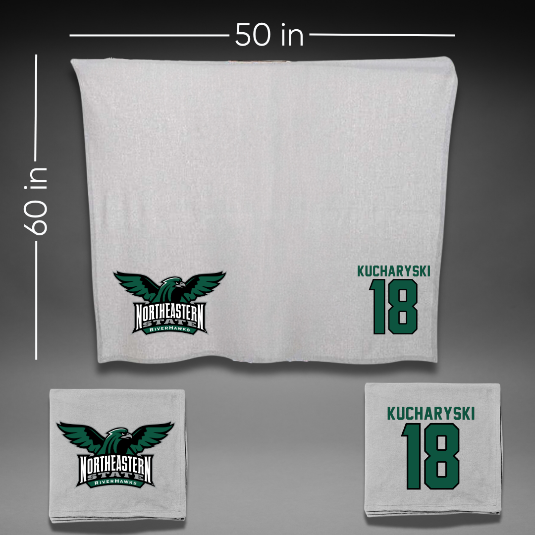 Northeastern State University Soccer Gray Blanket - #18 Olivia Kucharyski