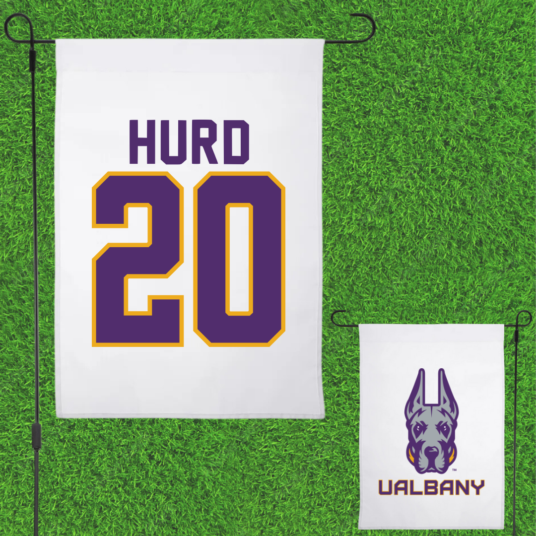 University at Albany Baseball White Garden Flag - #20 Justin Hurd