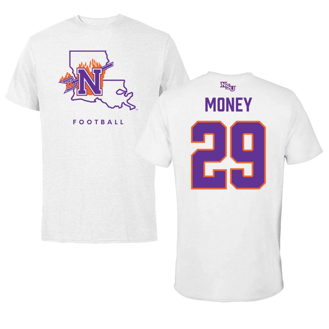 Northwestern State University Football White Performance Tee - #29 Brett Money