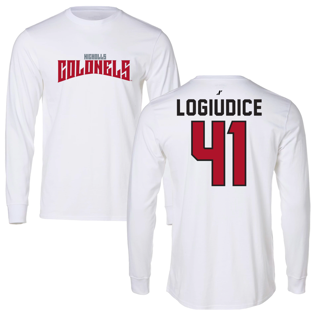 Nicholls State University Football White Classic Performance Long Sleeve - #41 Dominic LoGiudice