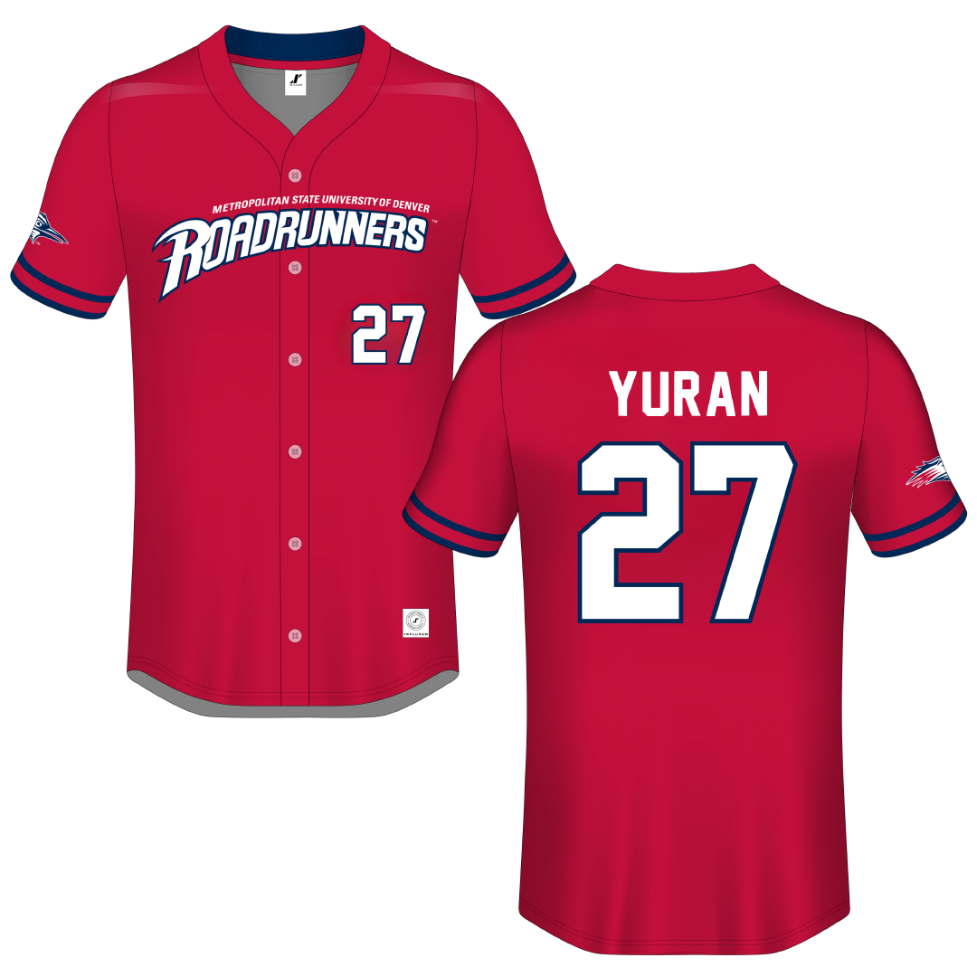 Metropolitan State University of Denver Red Button-Down Jersey - #27 Cam Yuran