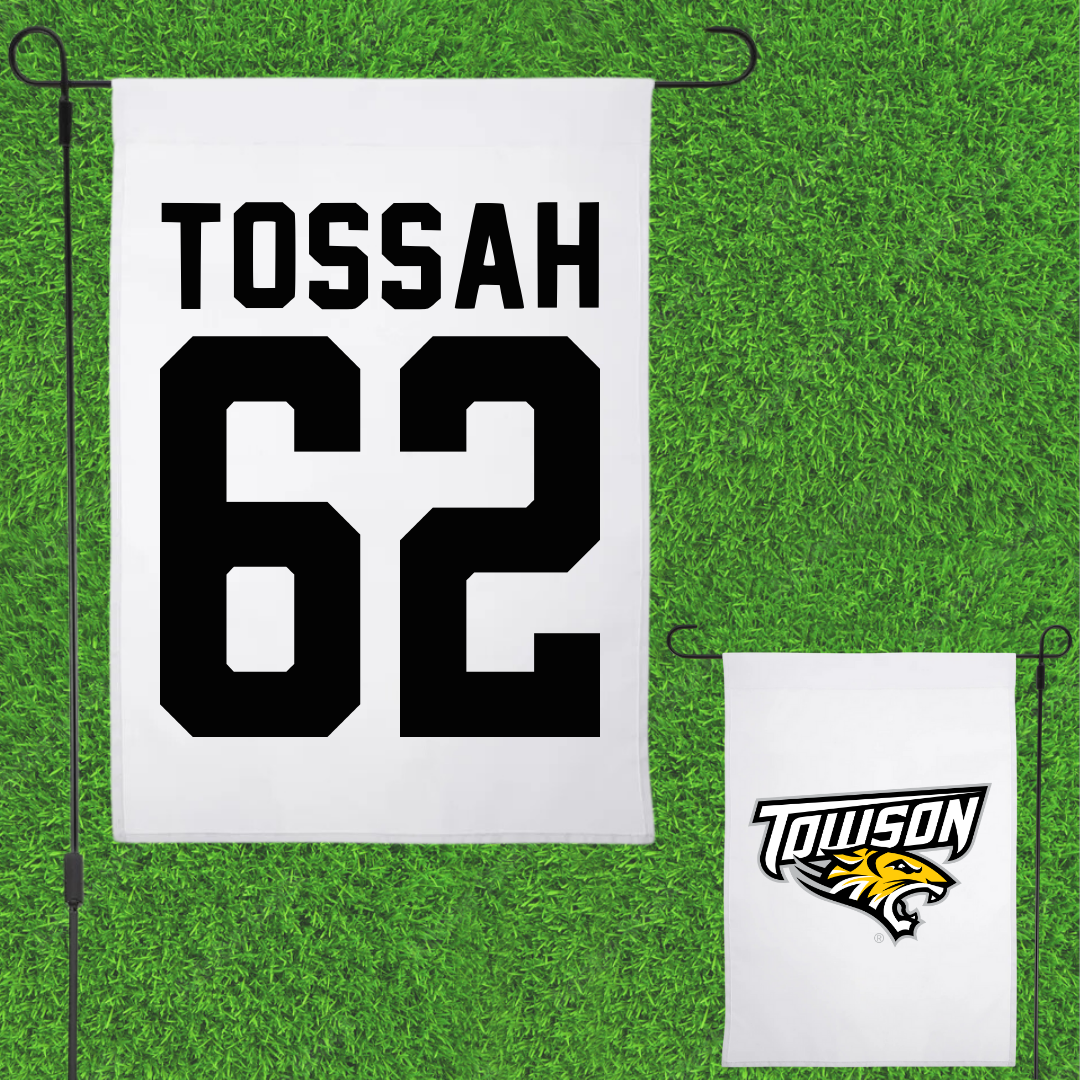 Towson University Football White Garden Flag - #62 Derick Tossah