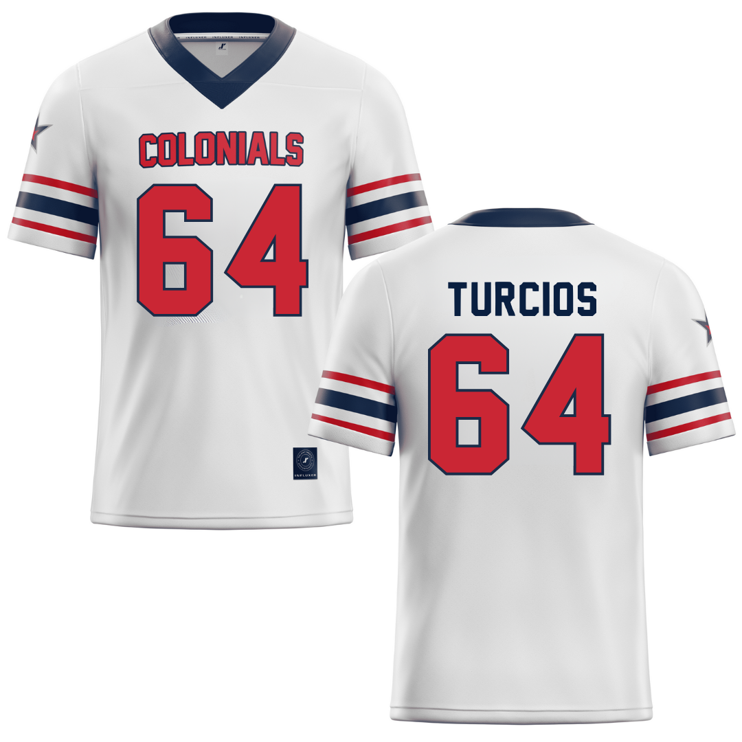 Robert Morris University White Football Jersey - #64 Diego Turcios