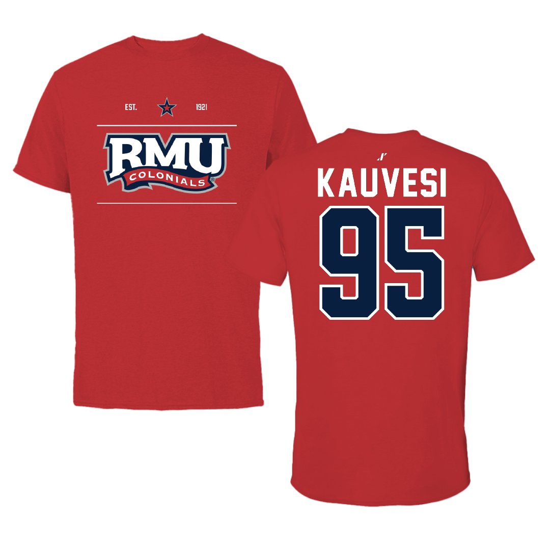 Robert Morris University Football Red General Performance Tee - #95 Josh Kauvesi