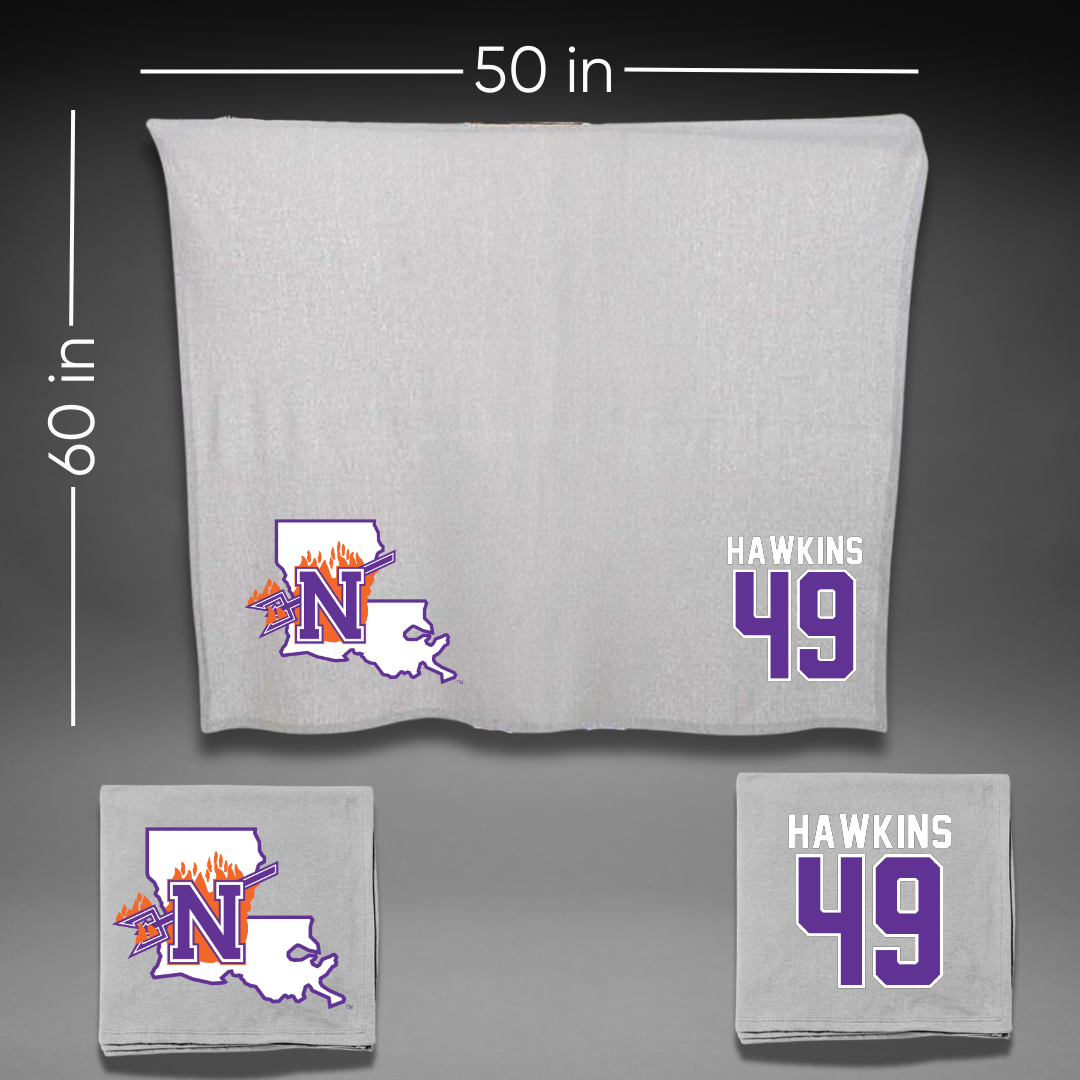Northwestern State University Football Gray Blanket - #49 Christian Hawkins