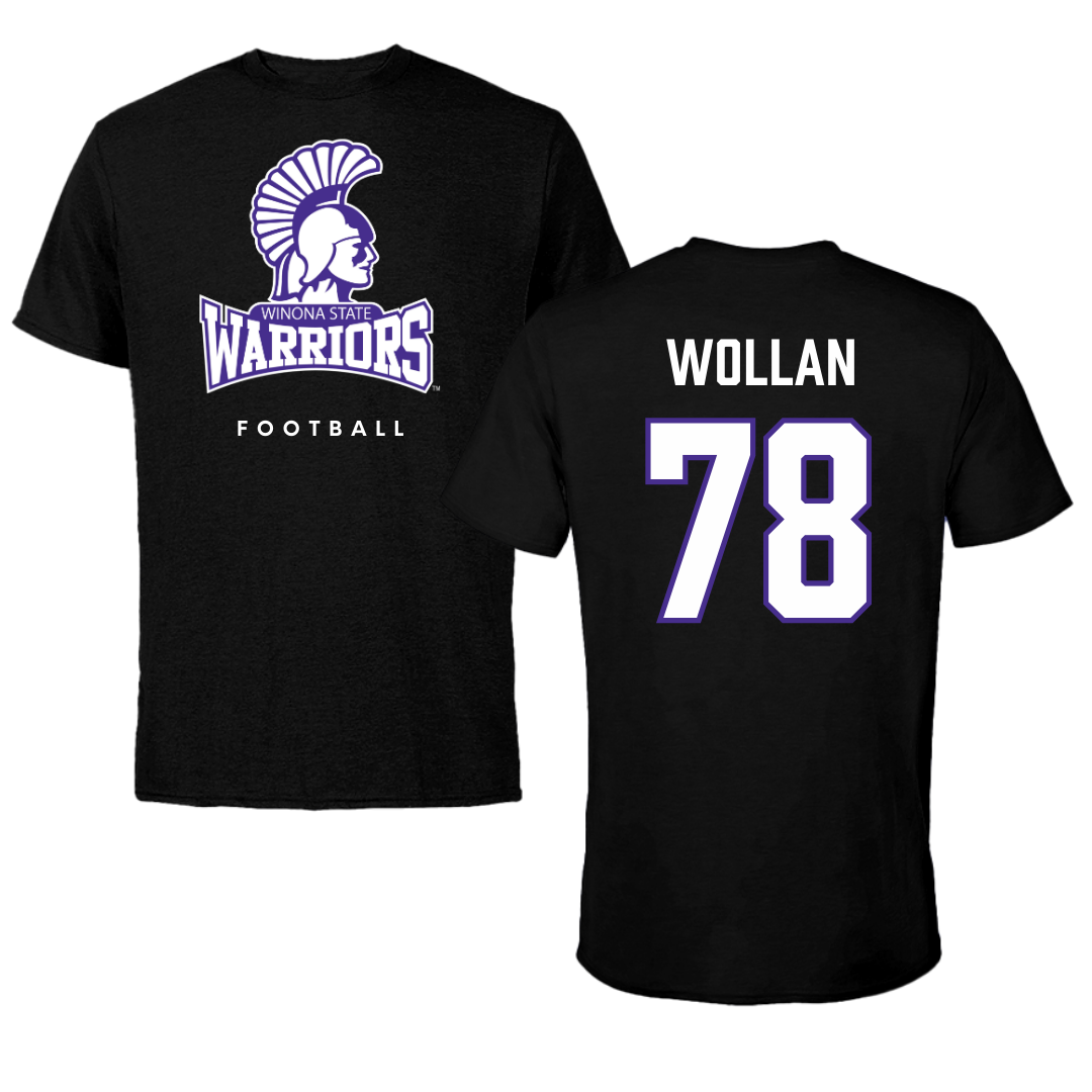 Winona State University Football Black Performance Tee - #78 Garit Wollan