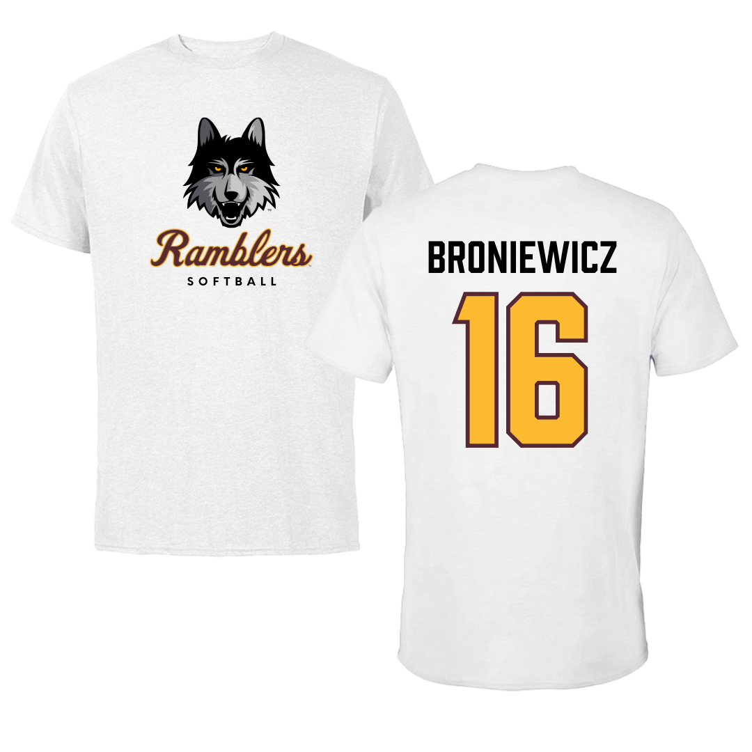 Loyola University-Chicago Softball White Ramblers Tee - #16 Andie Broniewicz