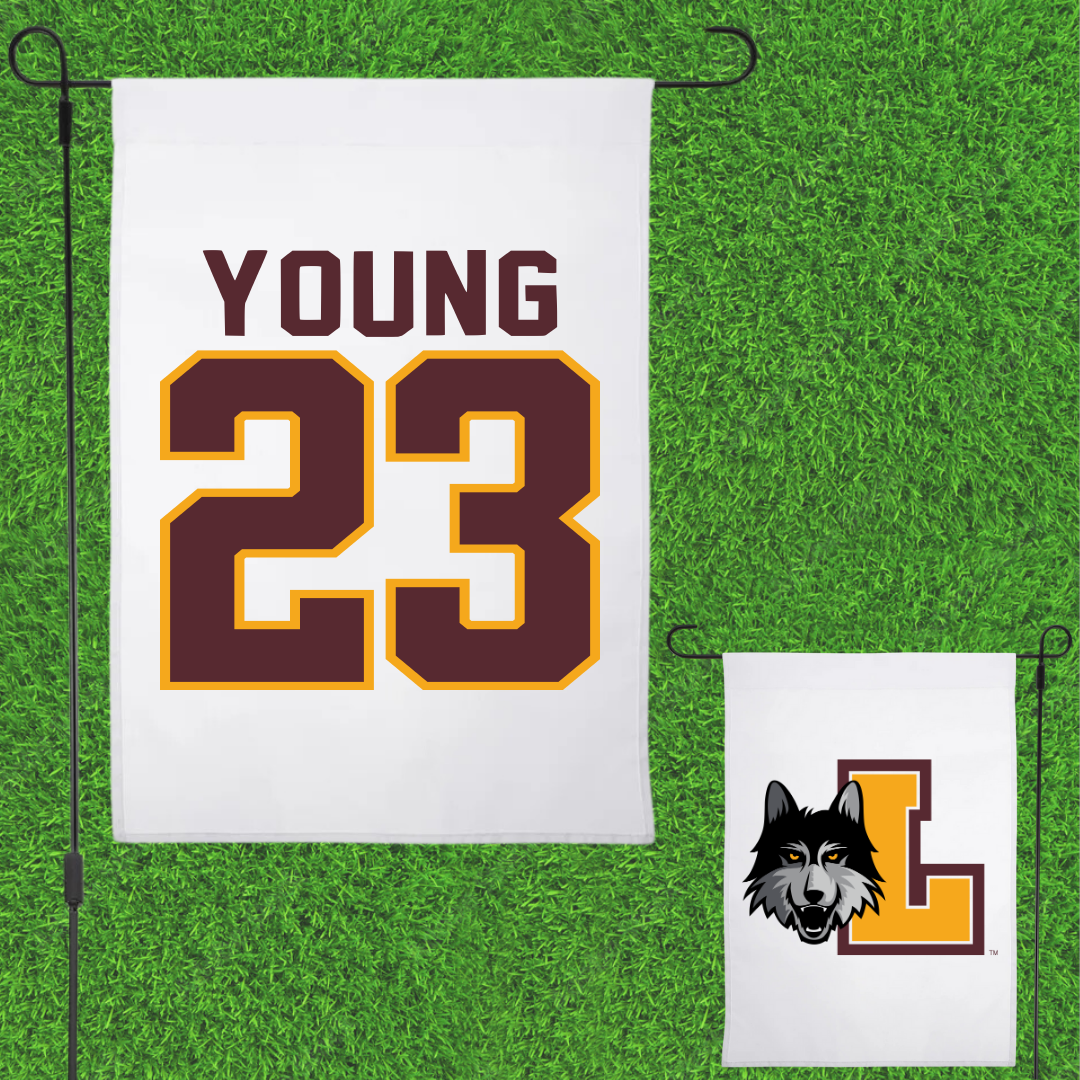 Loyola University-Chicago Soccer White Garden Flag - #23 Ethan Young
