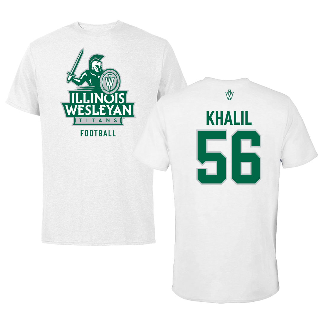 Illinois Wesleyan University Football White Tee - #56 Mo Khalil