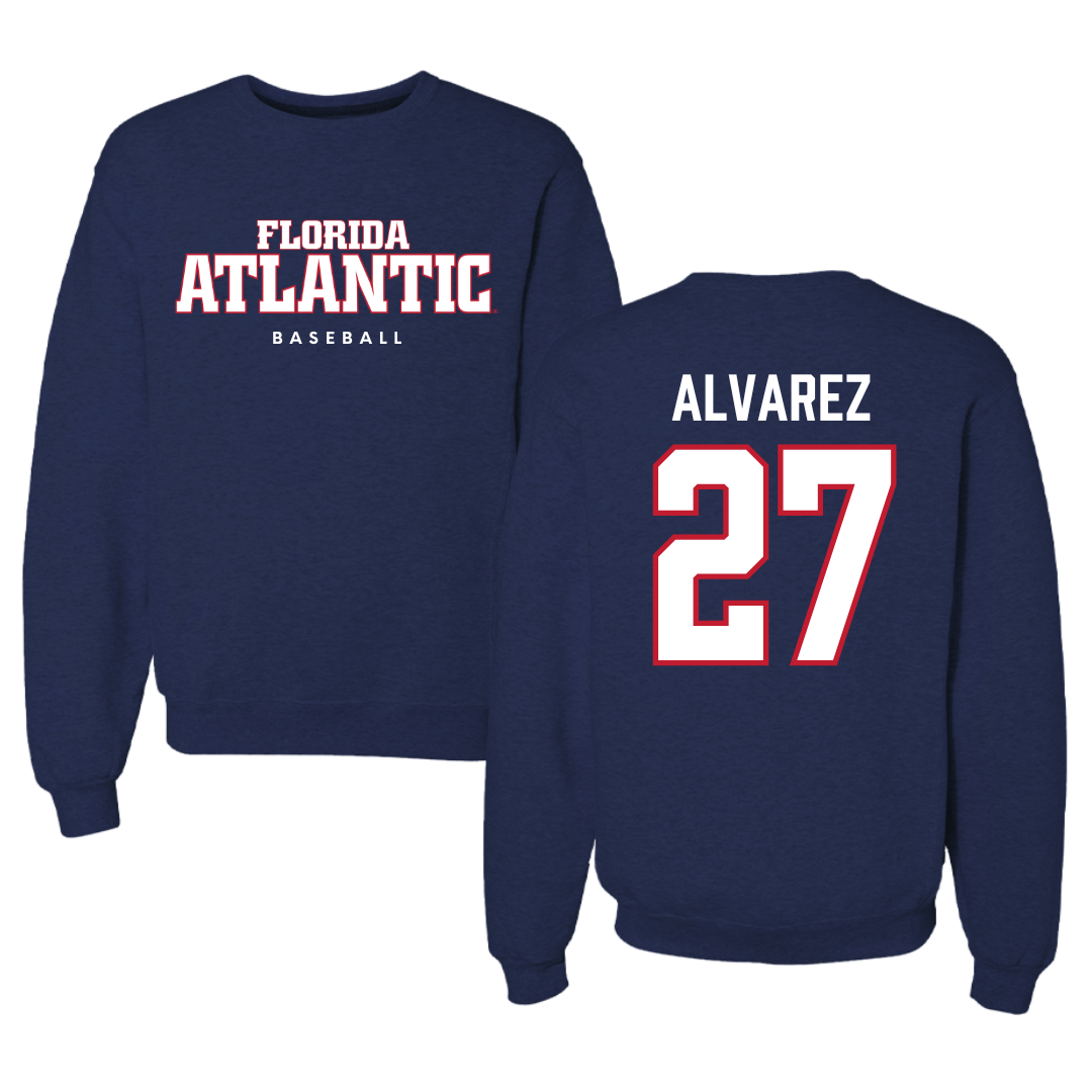 Florida Atlantic University Baseball Navy Crewneck - #27 David Alvarez