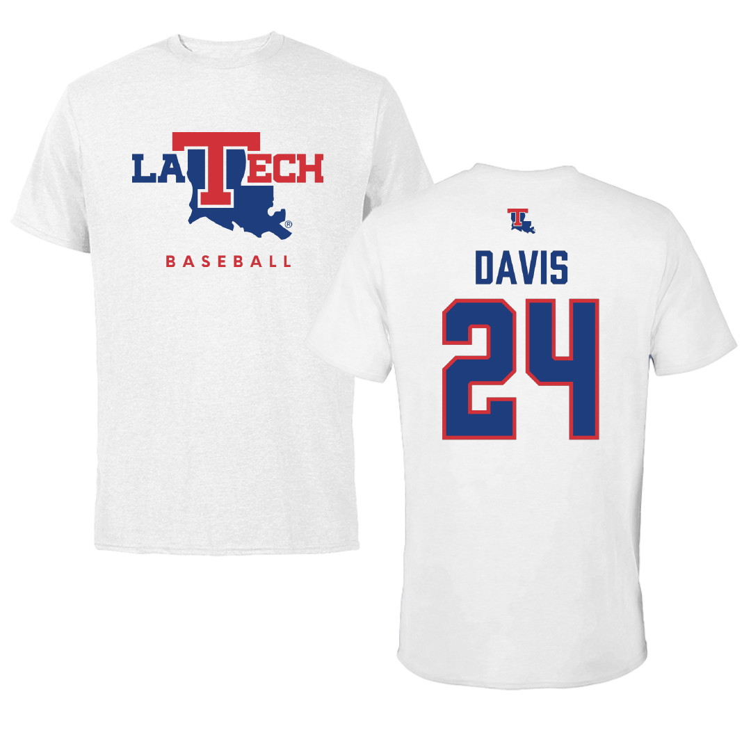 Louisiana Tech University Baseball White Performance Tee - #24 Dalton Davis