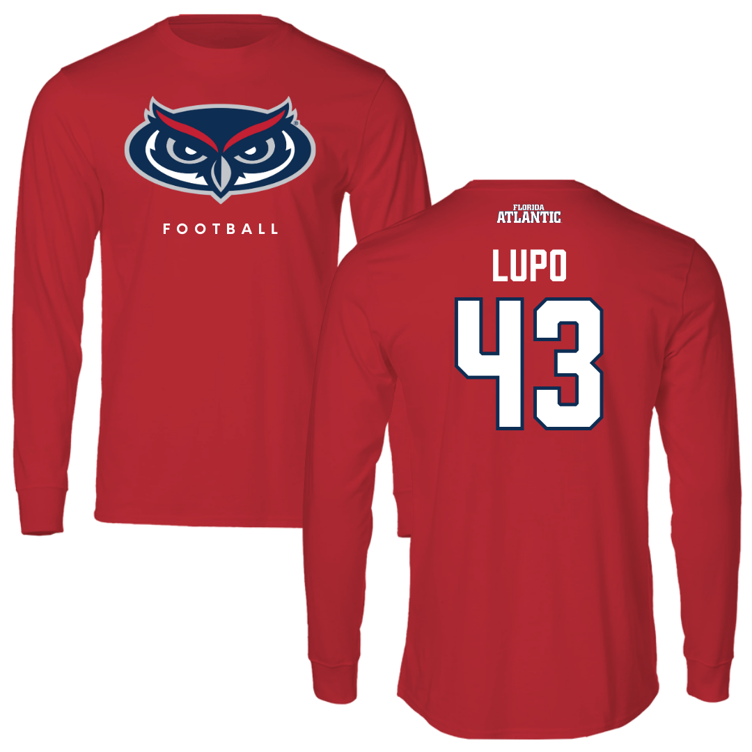 Florida Atlantic University Football Red Long Sleeve - #43 Logan Lupo