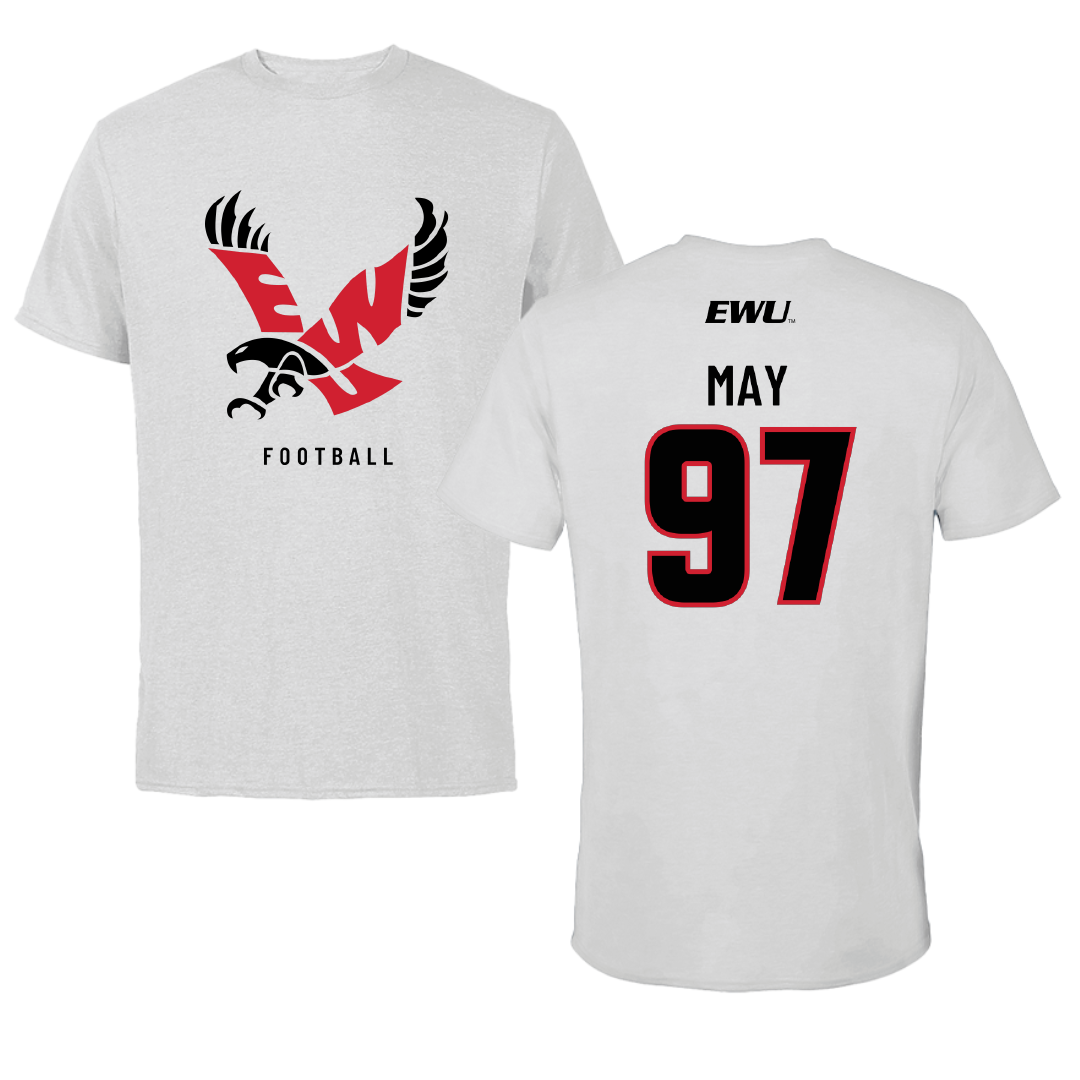 Eastern Washington University Football Light Gray Performance Tee - #97 Tariq May