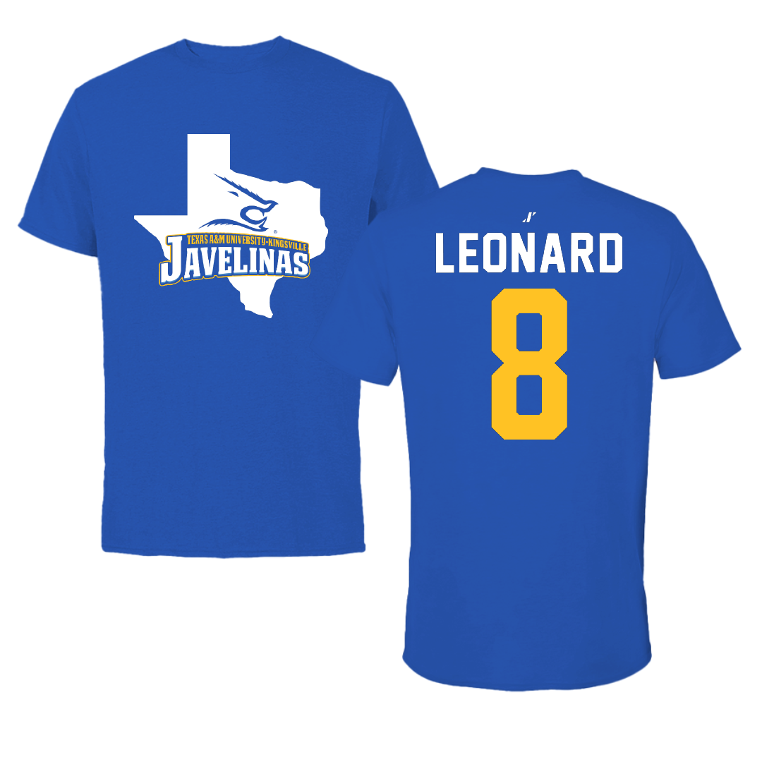 Texas A&M University-Kingsville Football Blue State Performance Tee - #8 Khalen Leonard