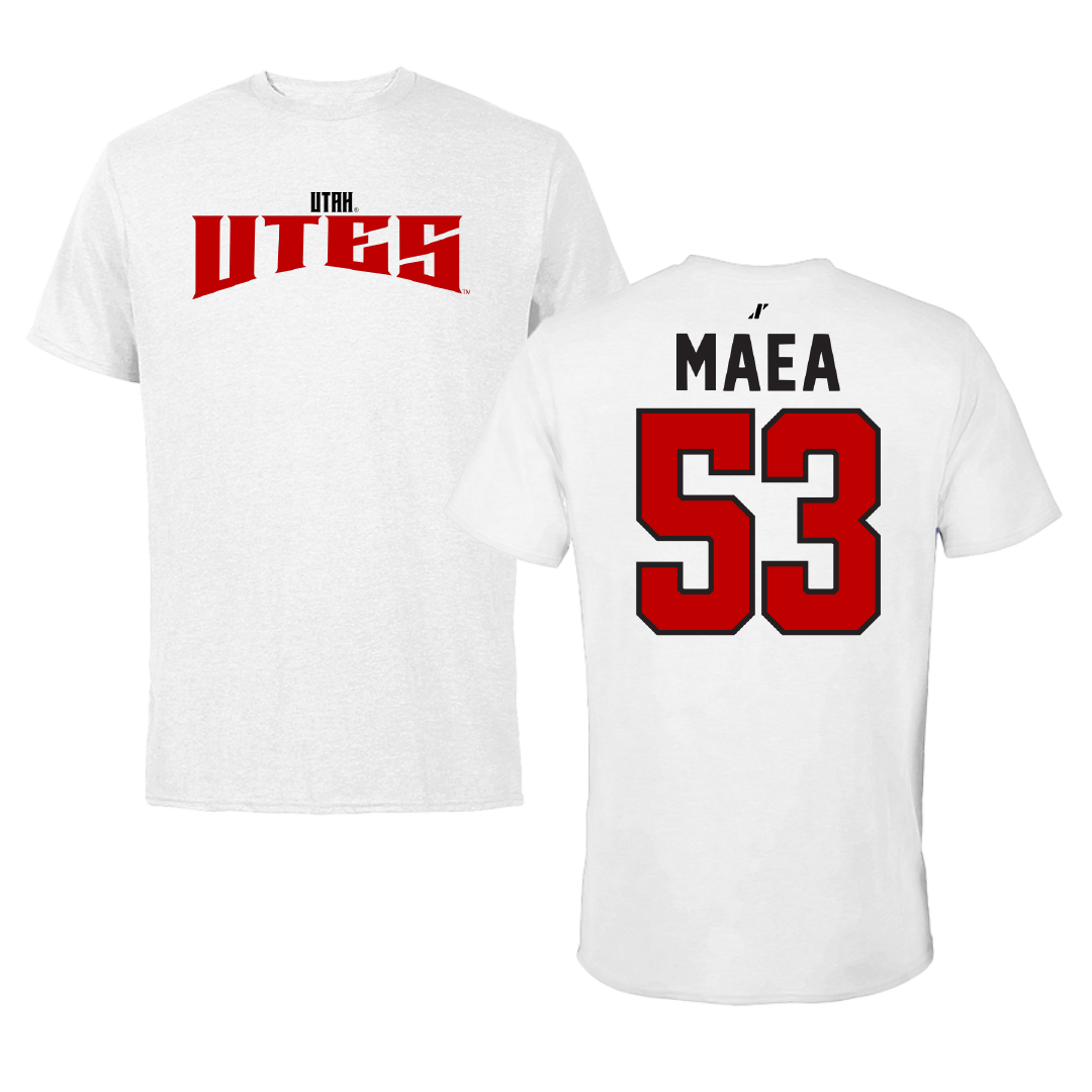 University of Utah Football White Classic Tee - #53 Johnny Maea