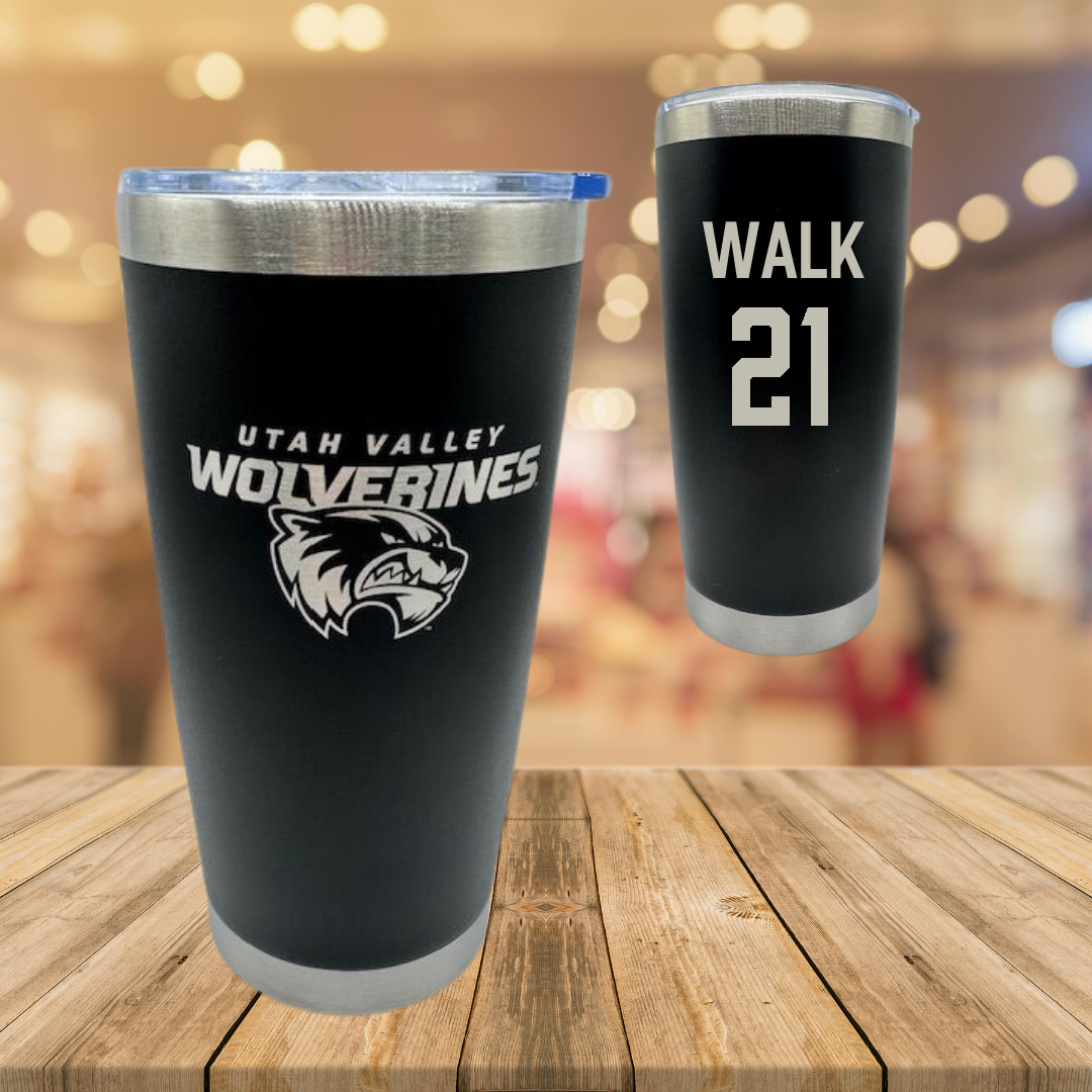 Utah Valley University Soccer Black Stainless Steel Tumbler - #21 Trevor Walk