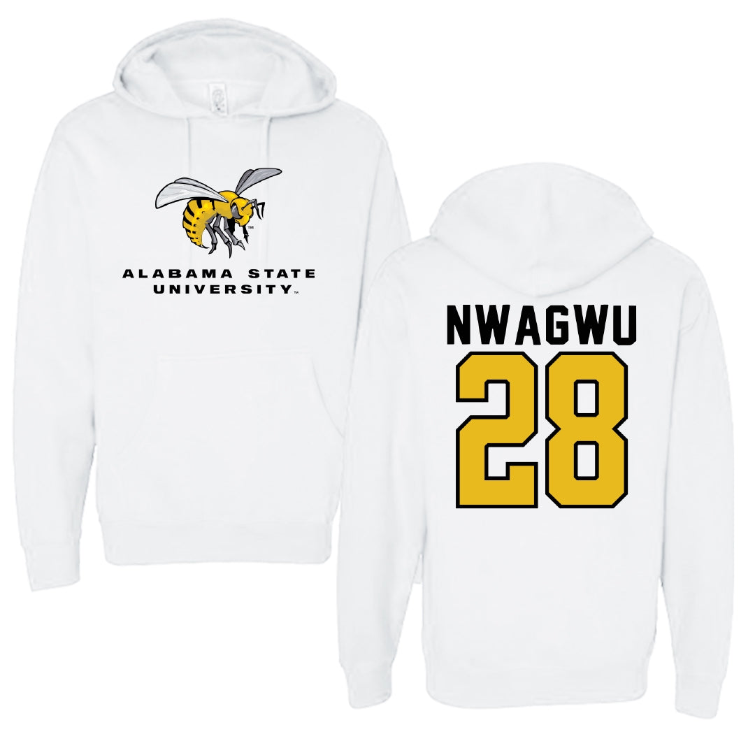 Alabama State University Football White Block Hoodie - #28 Nathan Nwagwu