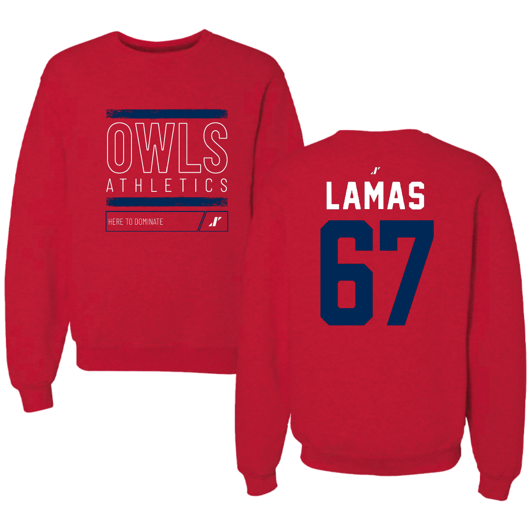Florida Atlantic University Football Red Dominate Crewneck - #67 Andre Lamas