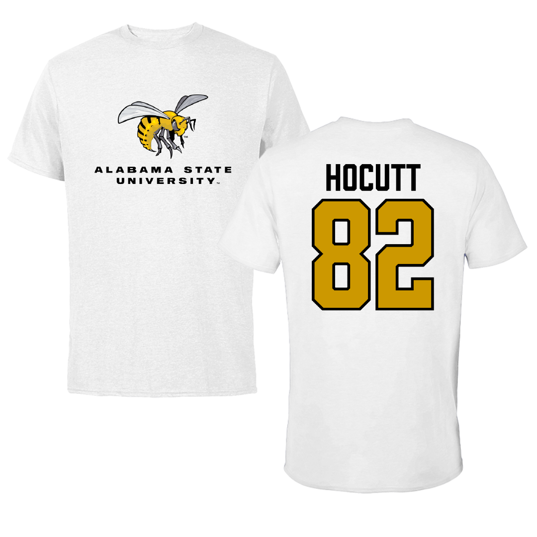 Alabama State University Football White Performance Tee - #82 Will Hocutt