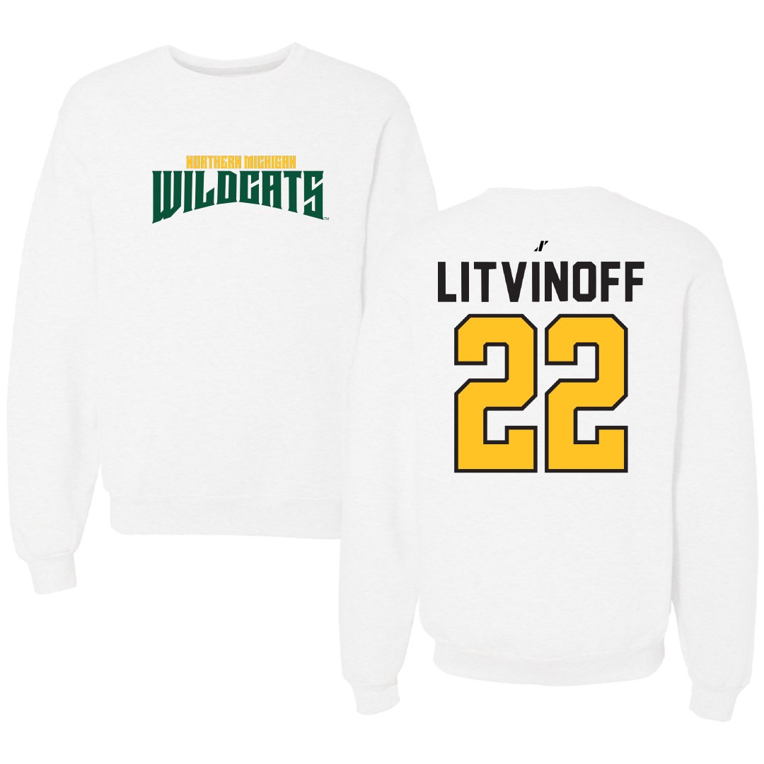 Northern Michigan University Basketball White Classic Crewneck - #22 Kennedy Litvinoff