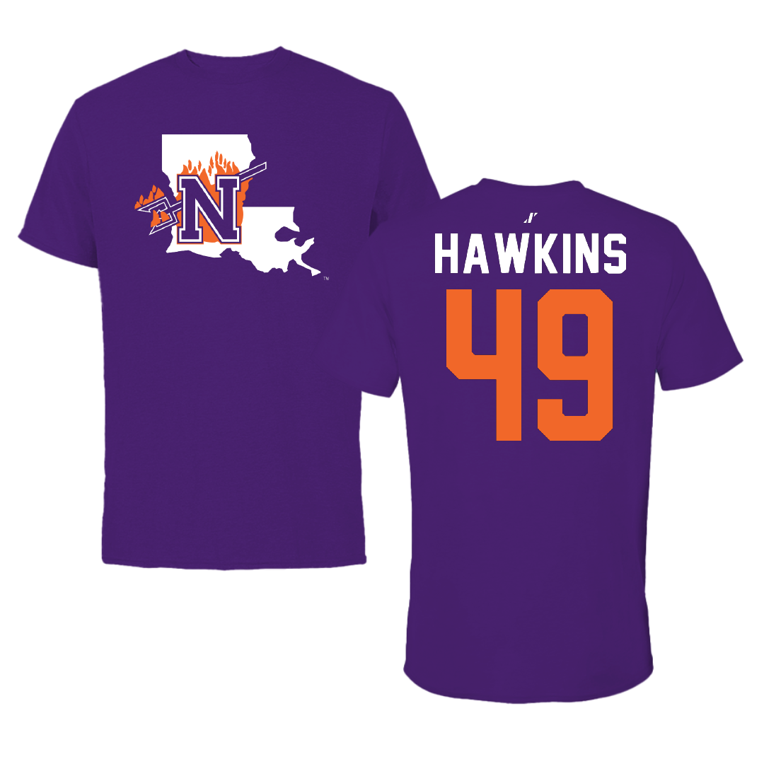 Northwestern State University Football Purple State Performance Tee - #49 Christian Hawkins