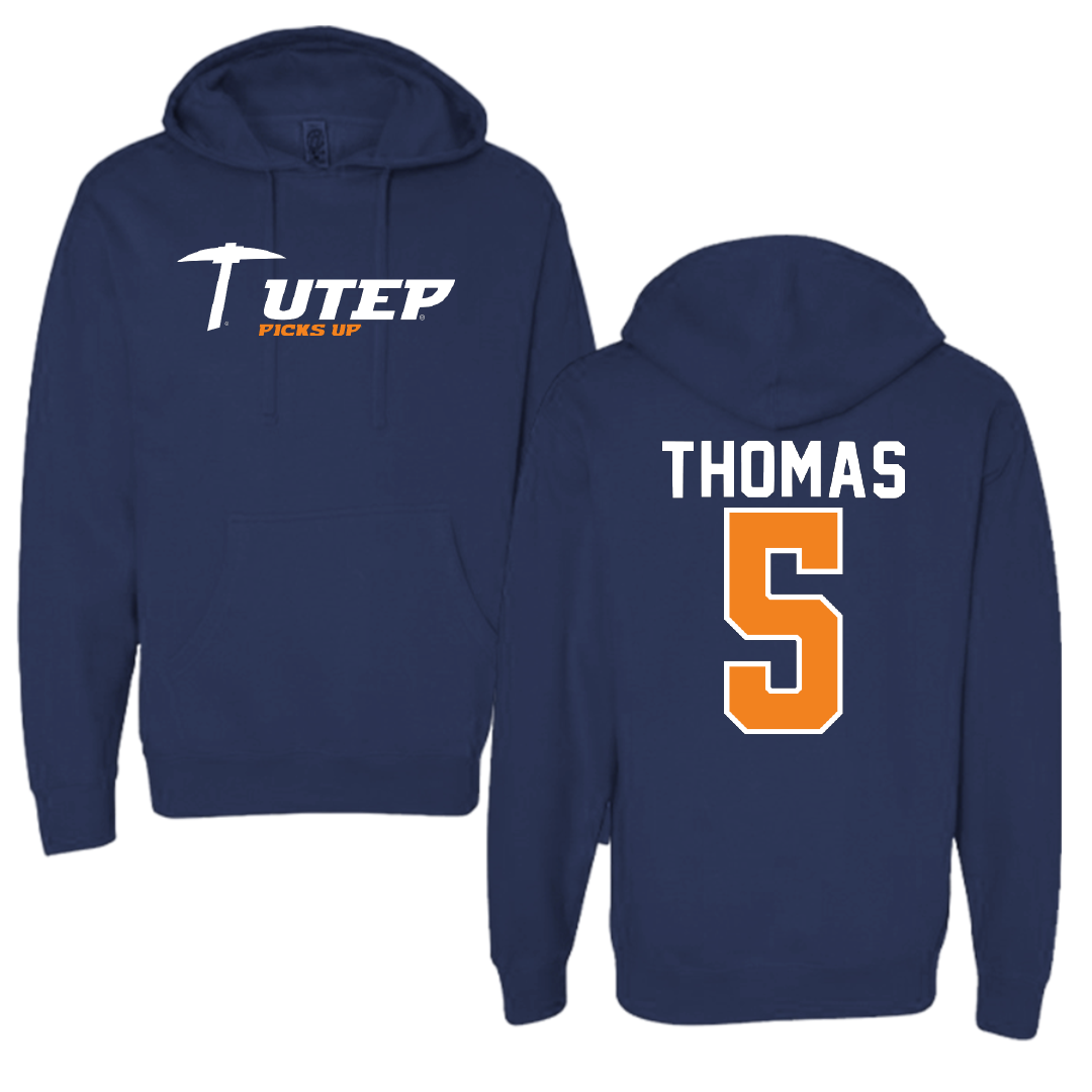 University of Texas at El Paso Football Navy General Hoodie - #5 Kam Thomas