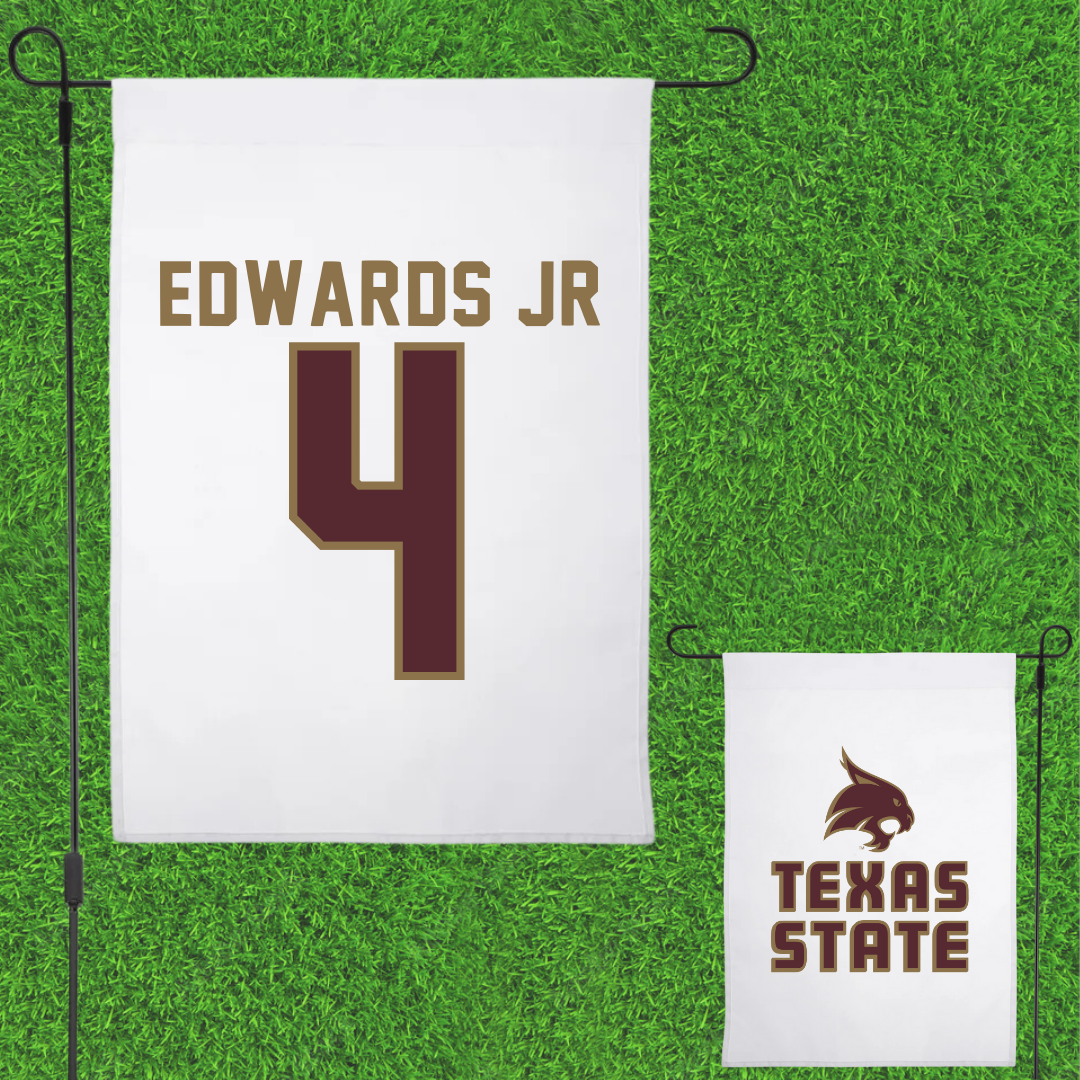 Texas State University Football White Garden Flag - #4 Alonzo Edwards Jr