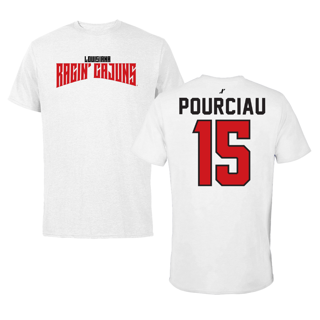 University of Louisiana at Lafayette Baseball White Classic Performance Tee - #15 Clayton Pourciau