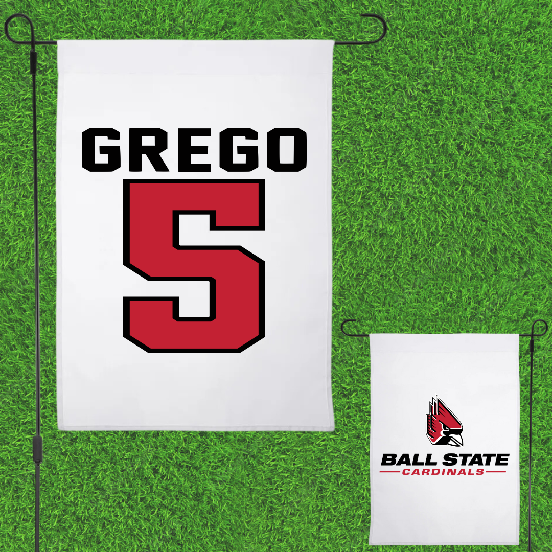 Ball State University Baseball White Garden Flag - #5 Dylan Grego