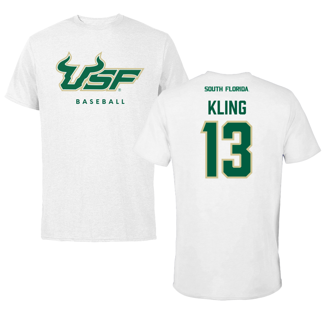 University of South Florida Baseball White Performance Tee - #13 Corey Kling